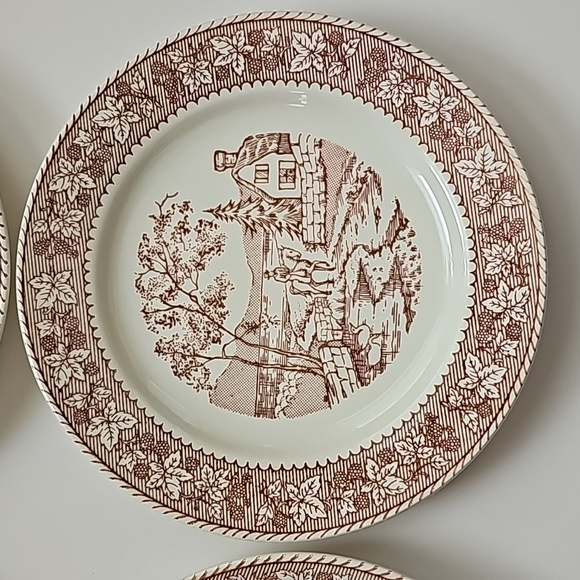 8 Pc Vintage Old Classic Prints Ohio Brown Transferware 6" Bowls, 7.25" Plates - Picture 11 of 16